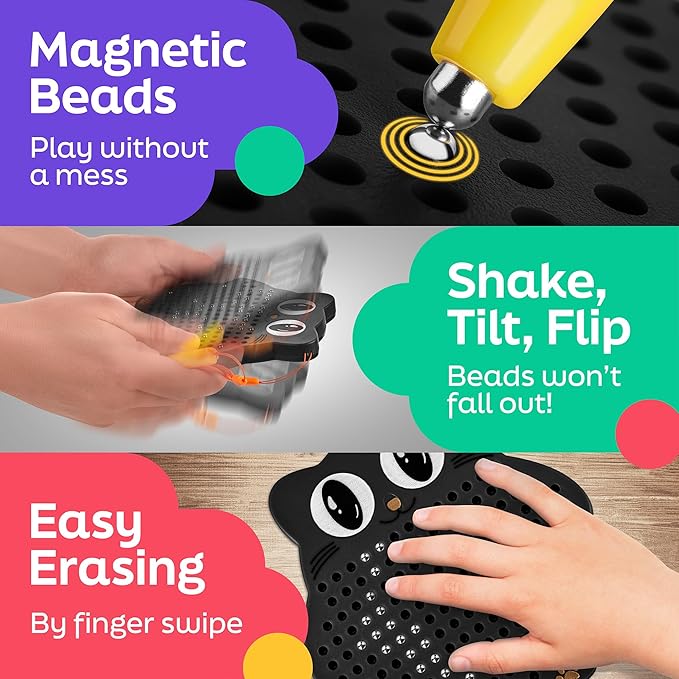 Magnetic Drawing Board for Kids & Toddlers with Beads and Magnet Stylus Pen - Magnetic Travel Toy for Airplane & Car Ride Activities for Kids