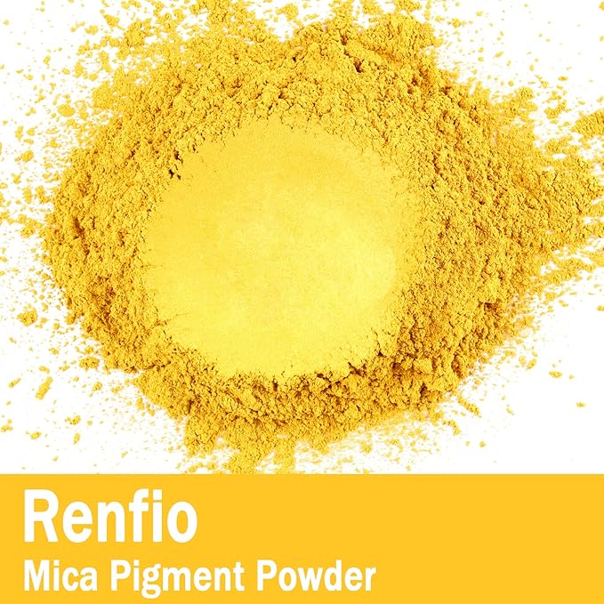 Renfio 100g Mica Powder Pigment, Metallic Natural Dye Mineral Pearl Shimmer Epoxy Resin Dye for Painting Soap Making Slime Bath Bombs 3.5 Oz - Yellow