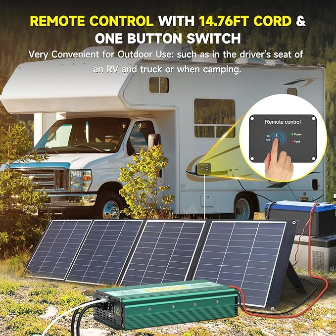 3000 Watt Inverter 12V to 110V/120V 6000W Peak Truck Power Inverter for Vehicles, Modified Sine Wave AC to DC Converter for RV Home with 2 AC Outlets 3.4A USB Port LED Didplay Remote Controller