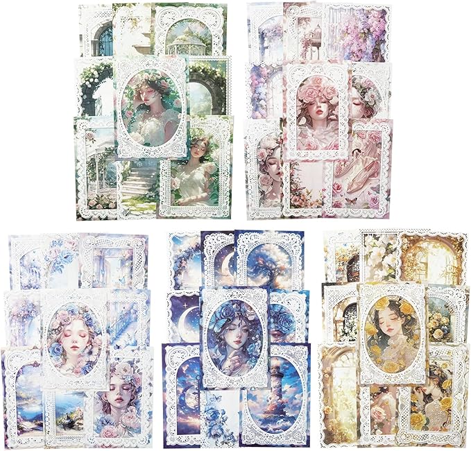 Lace border Scrapbook Paper Set, 150 PCS Goddess of romance Ephemera Pack for Junk Journaling, Scrapbooking, Crafting, DIY Projects, Diaries, and Art Supplies