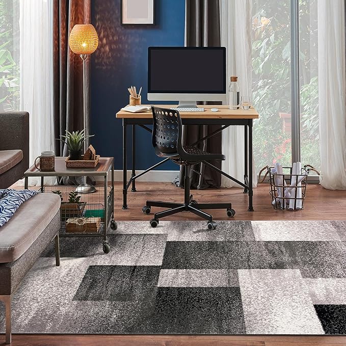 Rugshop Modern Distressed Boxes Area Rug 5' x 7' Gray