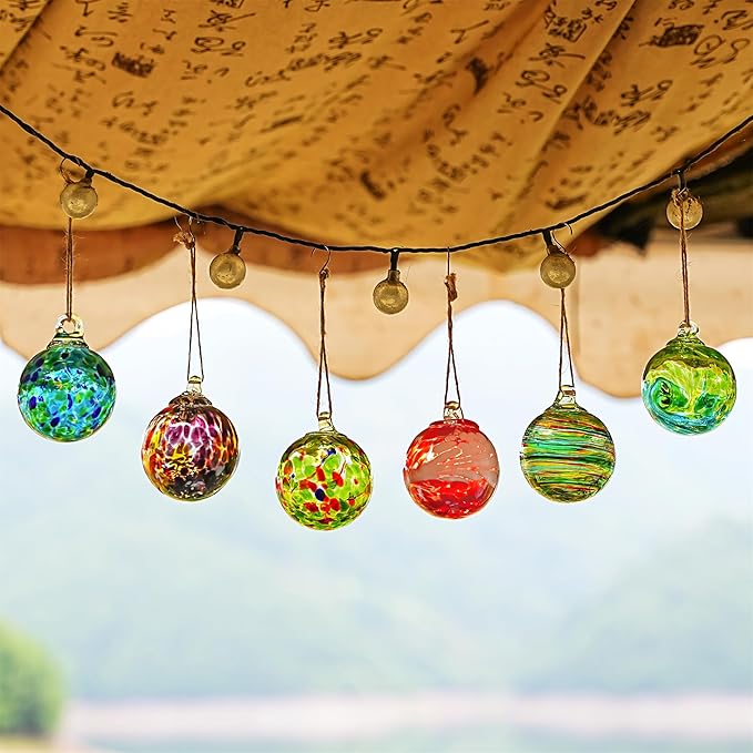 6pcs Hand-Blown Glass Christmas Ornaments Balls Hanging Glass Balls Witches Ball Gazing Ball for Home Window Outdoor Garden Patio Xmas Tree Décor