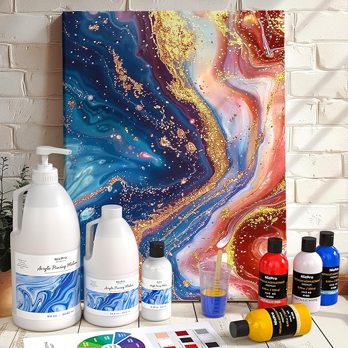 Nicpro Pouring Medium for Acrylic Paint 8.45oz / 250ml, Acrylic Paint Thinner, Acrylics Flow Medium Improve Flow Consistency