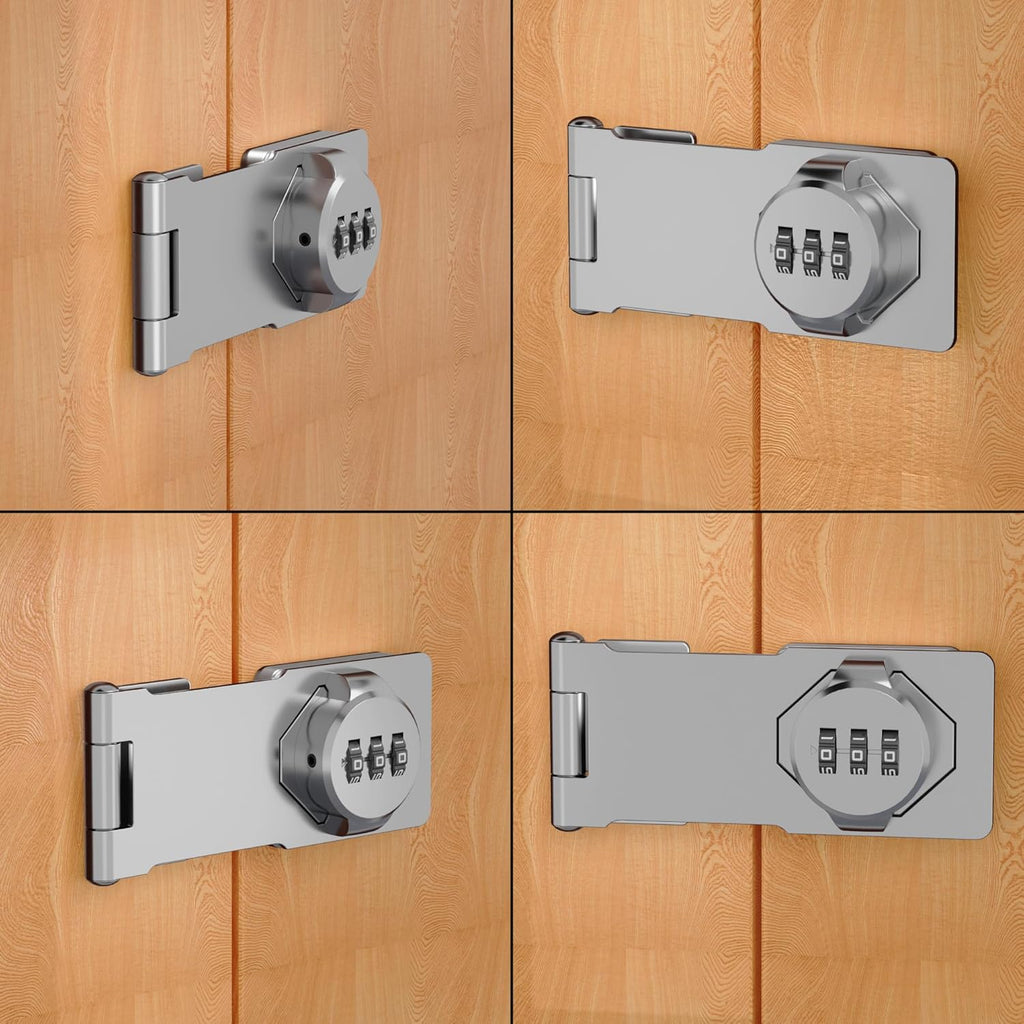 Keyless Combination Lock 3-Digit Combination Lock for Doors & Drawers Twist Knob Hasp Latch Lock with Password Code Zinc Alloy Latch for Kitchen Cabinets, Drawers, Cupboards (Silver)