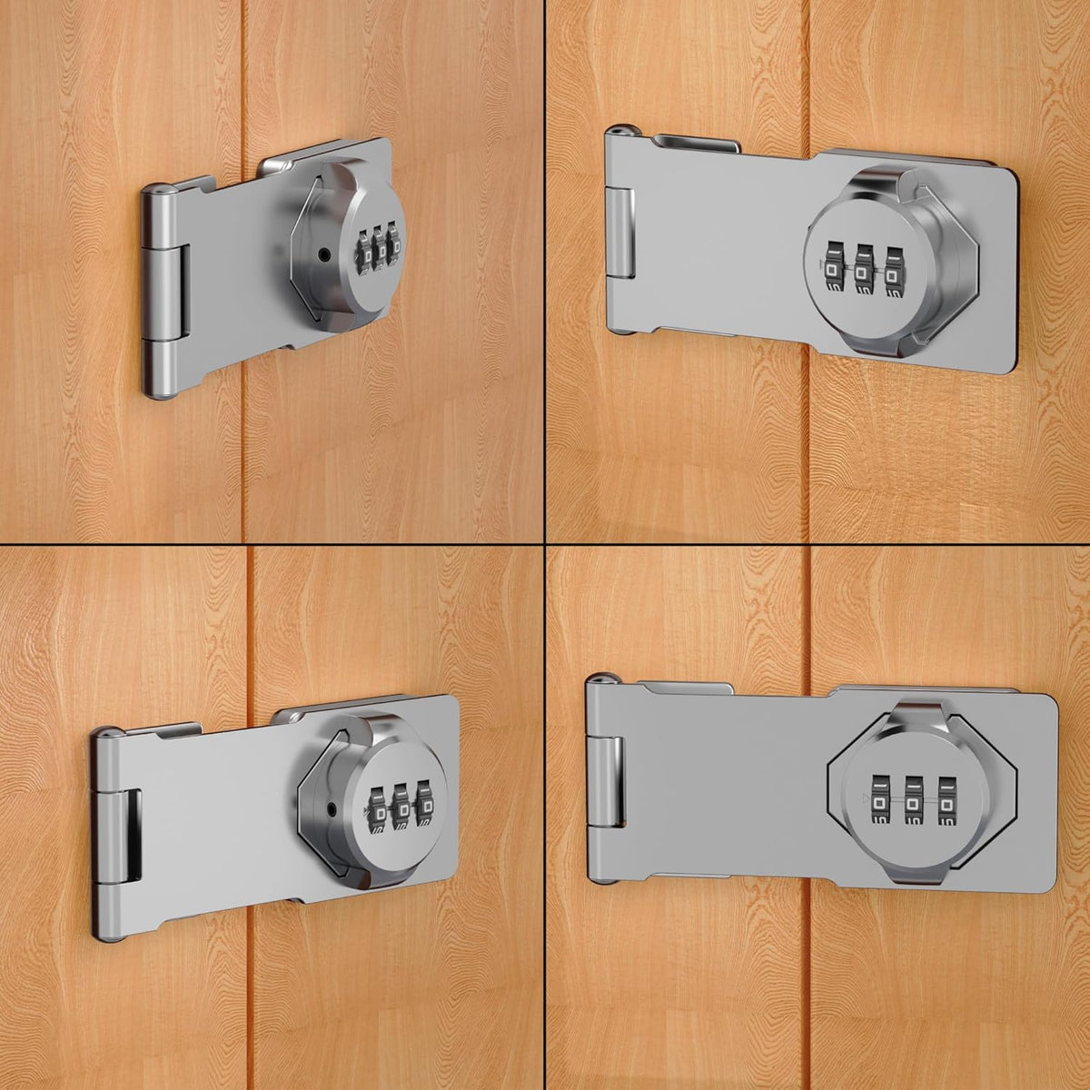 Keyless Combination Lock 3-Digit Combination Lock for Doors & Drawers Twist Knob Hasp Latch Lock with Password Code Zinc Alloy Latch for Kitchen Cabinets, Drawers, Cupboards (Silver)