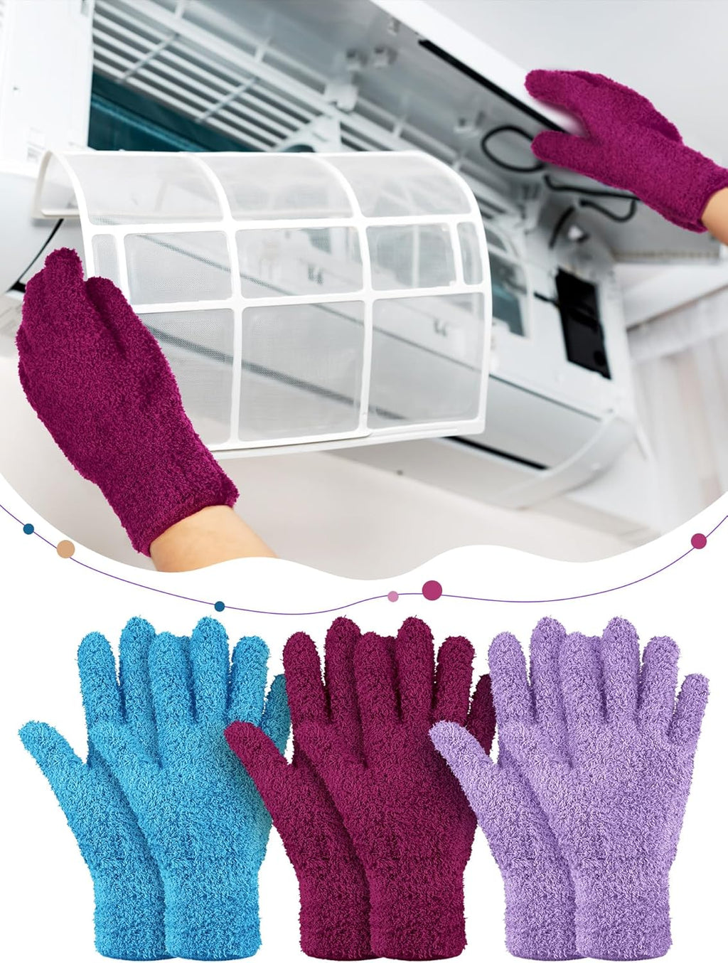 Patelai 3 Pairs Microfiber Plant Dusting Gloves Leaf Cleaning Gloves for Indoor Plants, Blinds, Furniture, House(Large,Reddish Violet, Blue, Purple)