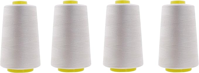 Mandala Crafts 4 Pack of Serger Threads Cones Spools - 20S/2 24000 Yards Polyester Off White Threads for Sergers Machine and Overlock Quilting Sewing Machine