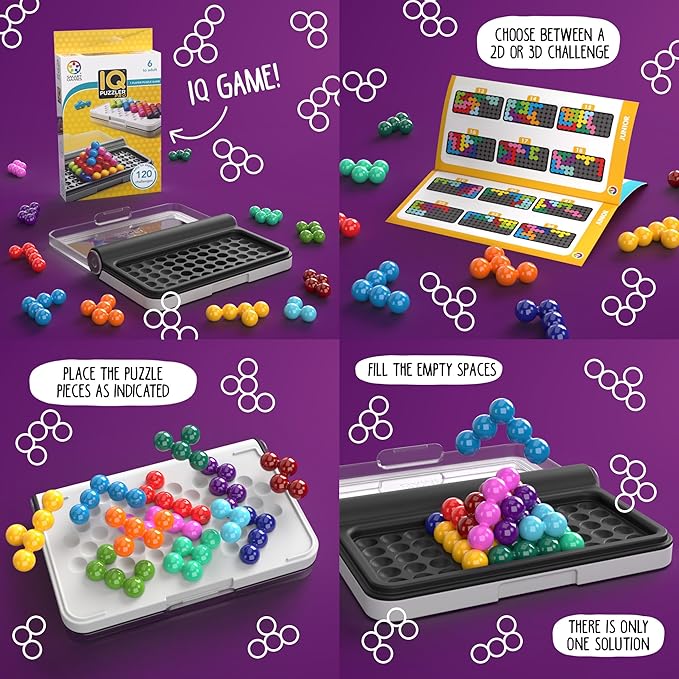 SmartGames IQ Puzzler Pro | Boost Logic and Problem Solving Skills | Level Up with 120 2D and 3D Challenges from Easy to Expert | Great for Ages 6 - Adult | A Fun Travel Game in a Portable Case