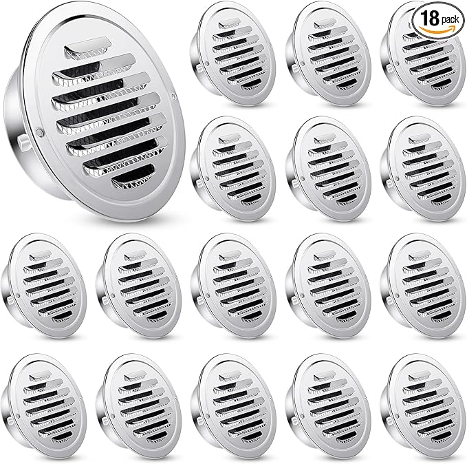 Zonon 18 Pcs Stainless Steel Soffit Vents 4 Inch Round Dryer Vent Cover with Mesh Screen for Home Outdoor Bathroom Wall Ceiling Outside Exterior Exhaust (Silver)