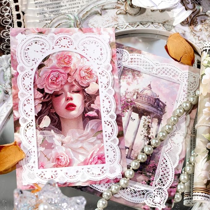 Lace border Scrapbook Paper Set, 150 PCS Goddess of romance Ephemera Pack for Junk Journaling, Scrapbooking, Crafting, DIY Projects, Diaries, and Art Supplies