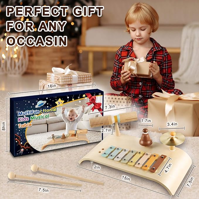 LOOIKOOS Kids Drum Set Toddler Musical Instruments Set Wooden Percussion Instrument Xylophone for Kids Montessori Toys Preschool Educational Musical Toys