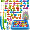 Magnetic Fishing Game Pool Toys Set for Kids 3-5, Water Table Bathtub Toys with Inflatable Pool Pole Rod Net Plastic Floating Fish, Outdoor Toys for Kids Boys Girls Age 3 4 5 6 7 8 Year Old