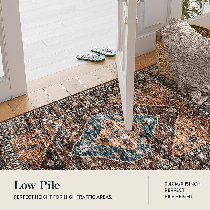 Lahome Hallway Runner Rug - 2x6 Washable Non-Slip Carpet Runner, Throw Untra-Thin Stain Resistant Kitchen Carpet, Vintage Medallion Print Non-Shedding Mat for Bedroom Entryway Bathroom