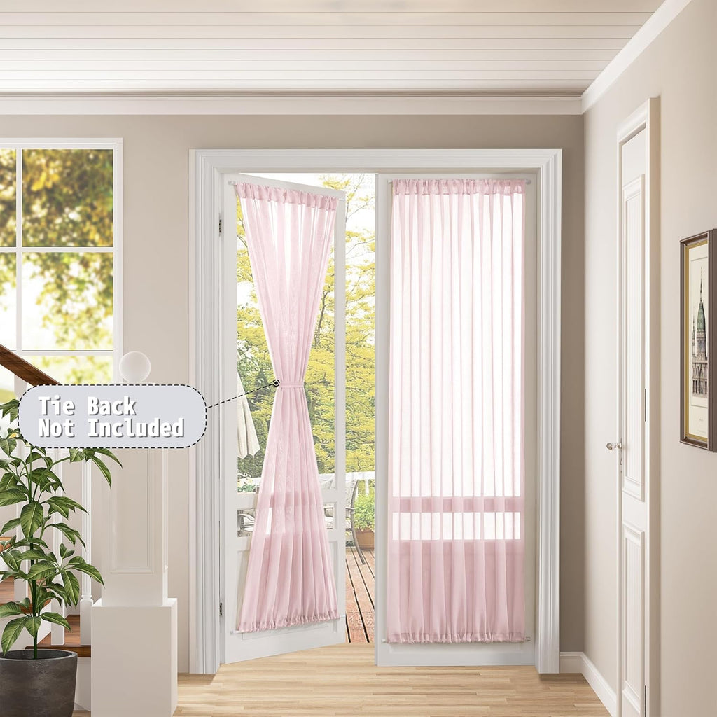 Tollpiz Sheer Door Curtain Closet Linen Textured Curtain Sheers Doorway Light Filtering Voile French Door Rod Pocket Curtains Patio Glass Door, 25 x 80 inches Long, Pink, Set of 1 Panel