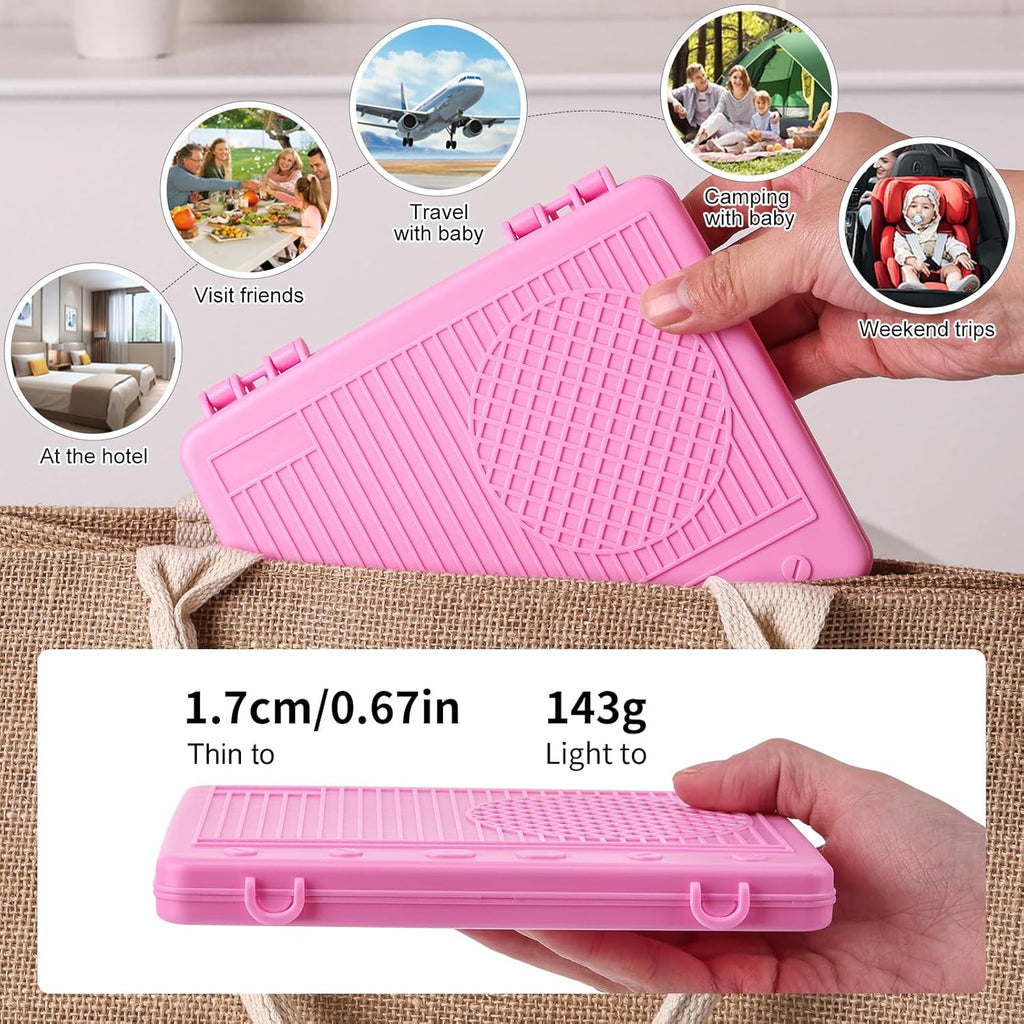 Baby Bottle Drying Rack -Travel Baby Bottle Drying Rack Set, Cleaner Kit with Silicone Bottle Brush,Straw Brush, Suitable for Home use or Traveling with Babies (Pink)