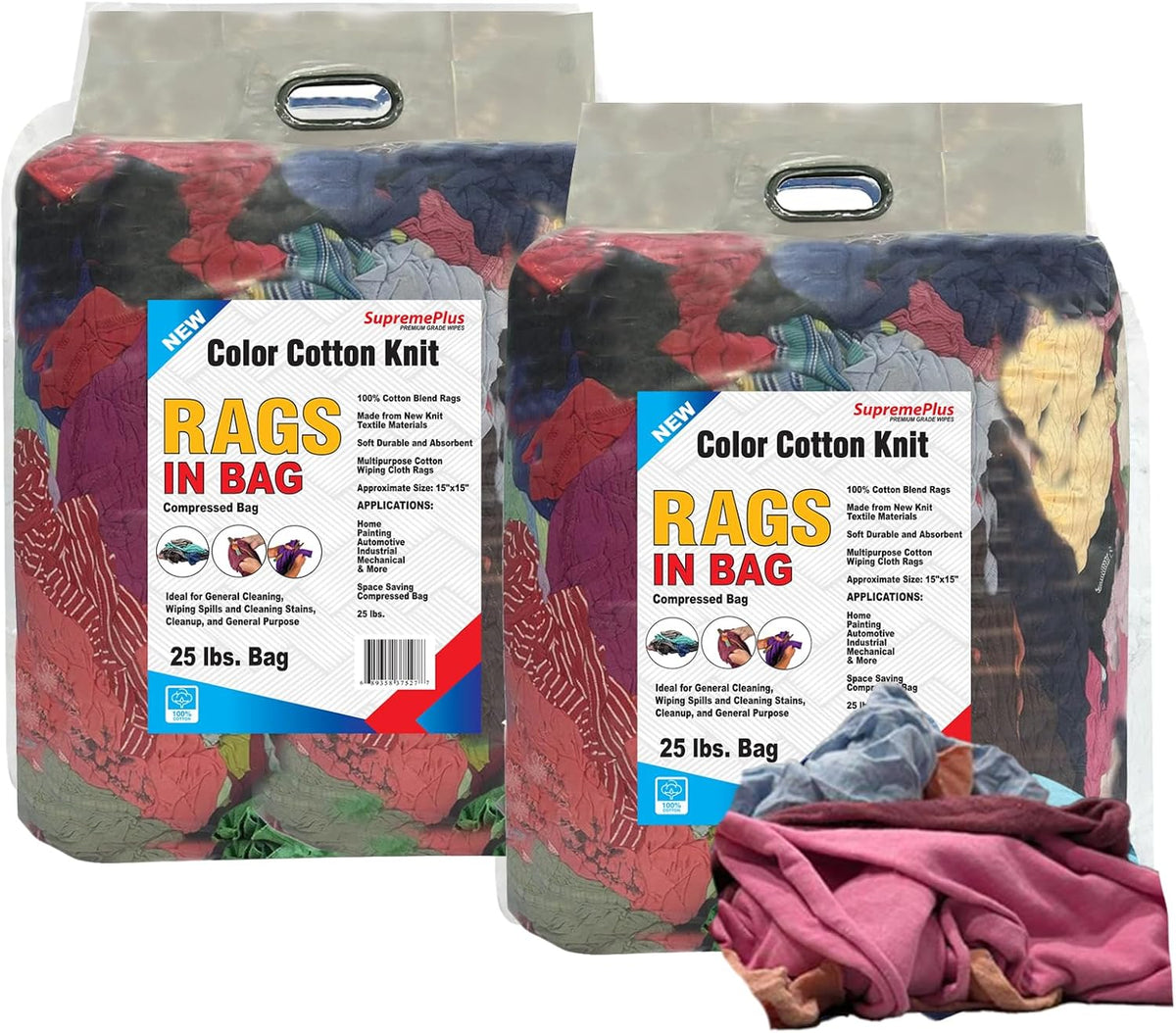 Premium Color Knit Cleaning Rags (25 lbs. Bag - Pack of 2) – Shop Rags Bulk for Workshops, Mechanics, Painters, and Home Use, Multipurpose Cotton T-Shirt Rags