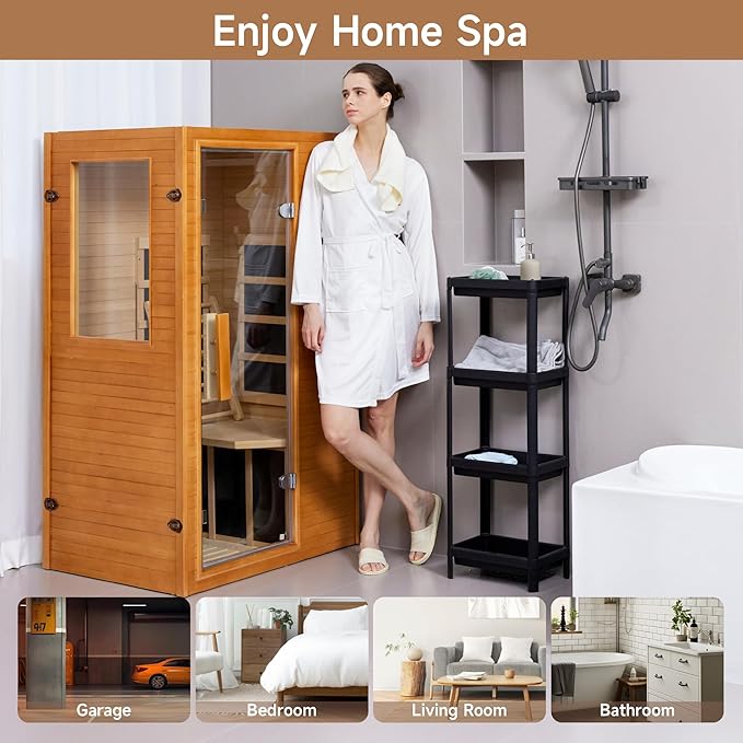 Real Relax Far Infrared Sauna, Home Indoor Sauna Room Canadian Hemlock Wooden Dry Saunas 950W 120V with Control Panel and 6 Low EMF Heaters Panels for Personal Spa