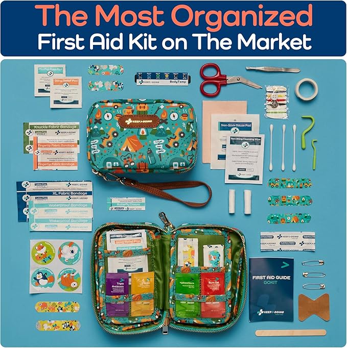 KeepGoing Travel First Aid Kit for Kids – 130 Pc. for Car, Home, Purse, Diaper Bag & Backpack with Latex-Free Bandages - Mini First Aid Kit Travel Size TSA-Approved