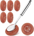 5 Pcs Copper Coated Scourers Copper Scrubbing Pads Scouring Pads 1 PC Steel Wool Scrubber Dish Brush Set with Handle Deep Cleaning Scrubber Silver for Kitchen Cleaning Dishes Pots Pans