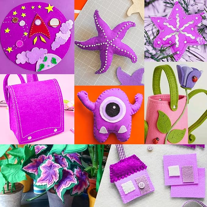 XSEINO 13 Rolls 8"x35" 1.4mm Thick Soft Felt Fabric Sheet 13 Assorted Purple Series Colors Felt Pack for DIY Craft Sewing Squares Nonwoven Patchwork