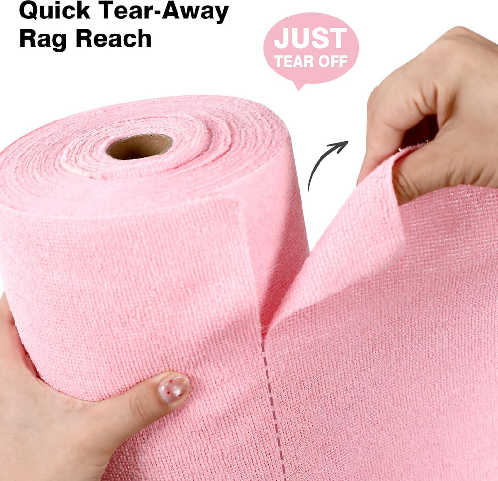 Microfiber Cloth Roll 75 Pack, 180GSM, Tear Away Microfiber Towels 12x12 Inch, Reusable Cleaning Rags for Car Detailing, Kitchen, Dishes, House Cleaning, Windows, Glass, Garage, Shop (Pink)