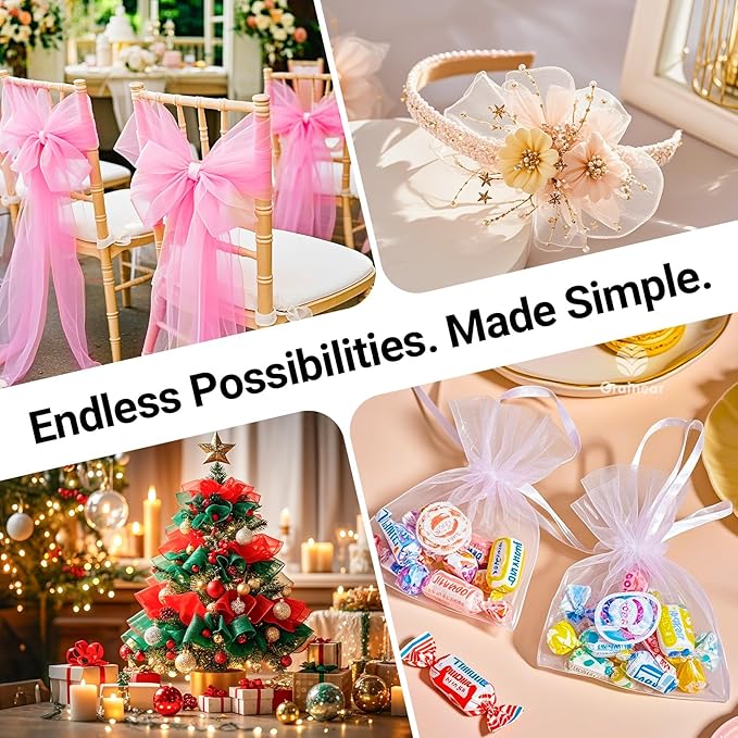 Baby Pink Crystal Organza Fabric – 16" x 5 Yards Lightweight Sheer Tulle for Bows, Tutus, Table Runners, Gift Wrapping, Crafts & DIY Sewing (Folded Package)