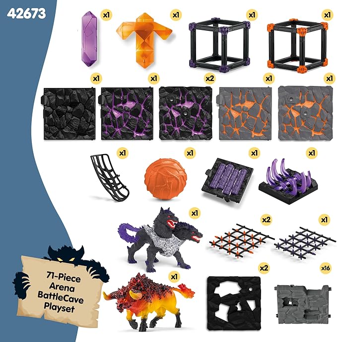 Schleich Eldrador Creatures - 71 PC BattleCave Arena Lava Vs. Shadow Playset - Lava Bull and Shadow Hound Set - Animal Monster Figurines for Boys and Girls - Fun Beast Toys for Kids Ages 7+ | 42673