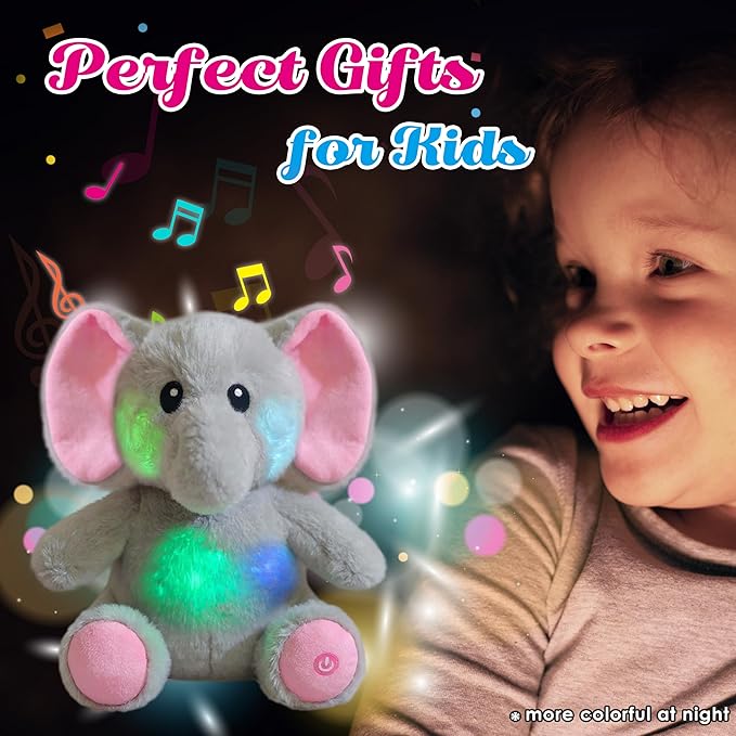Cuteoy Glowing LED Light-up Elephant Nightlight Toys Musical Plush Stuffed Animal Singing Lullabies Birthday Christmas Plushies Gifts for Kids Boys Girls,10.5"
