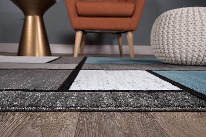 Rugshop Contemporary Modern Boxes for Home Office,Living Room,Bedroom,Kitchen Non Shedding Area Rug 10' X 14' Blue/Gray