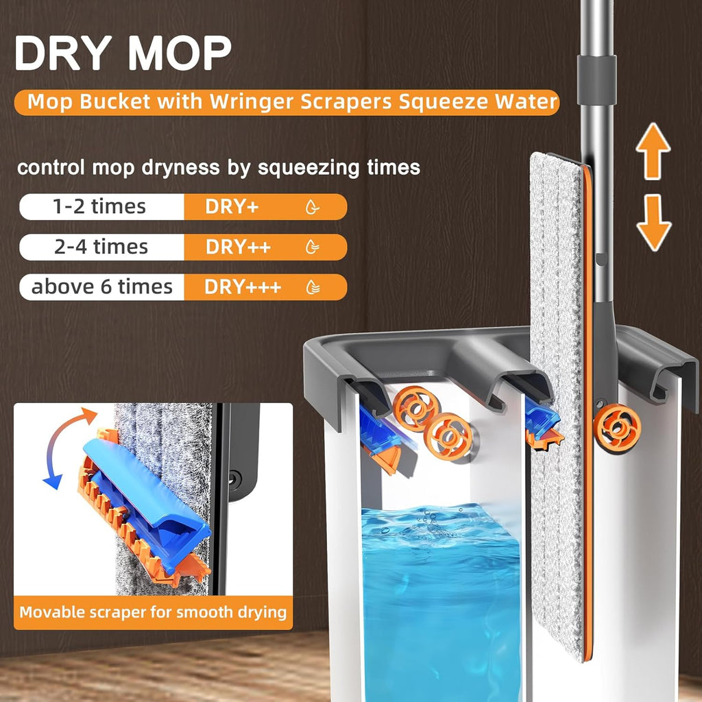 MOPALL Mop and Bucket with Wringer Set for Home, Hands-Free Flat Mop and Bucket Set for Floor Cleaning and Window Wall Cleaner, Wet and Dry Mop with 61" Long Handle and 4 Microfiber Pads