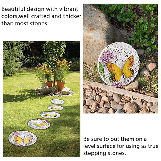 Garden Décor Stepping Stones Outdoor - Resin Butterfly Decorative Stone Bright Color Memories Pavers Outdoor for Garden Yard 9.5 * 9.5 * 0.5 Inch LC Lcdecohome