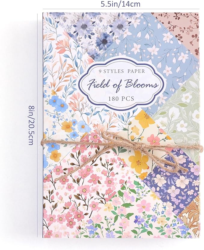 180 Sheets Vintage Floral Scrapbook Paper - 9 Themes Aesthetic Small Flowers Pattern, Decorative Craft DIY Paper Kit for Bullet Journal, Junk Journal Supplies, Collage, Cardmaking 5.5x8 Inch