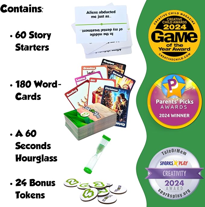 TaleOrMem - Award-Winning Storytelling Cards, Fun Family Card Games, Improv Games for Kids & Adults, with 180 Story Telling Cards & 60 Story Starters. Boosts creativity, a party game for 3-8 Players
