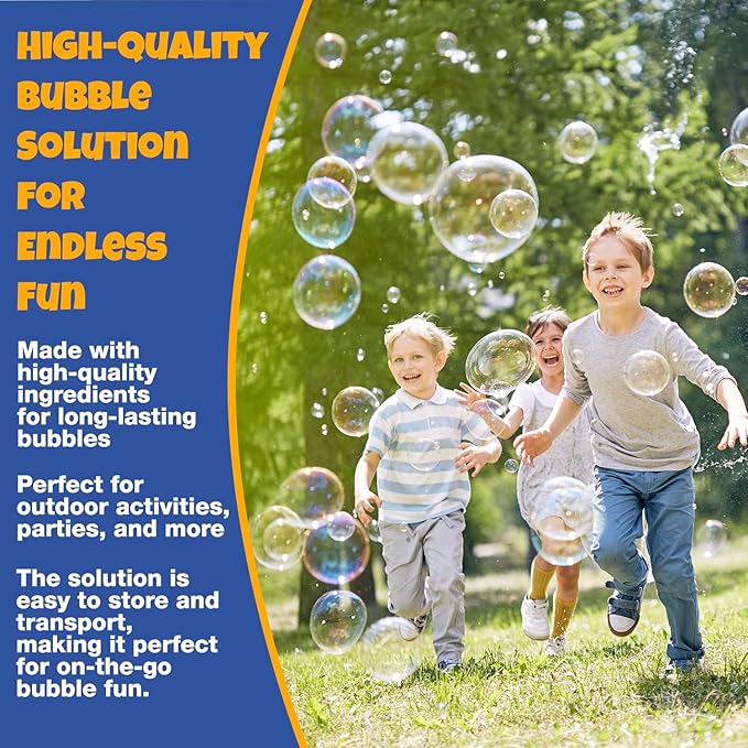Bubble Solution | Bubbles Refill Solution 68 Oz. | Ready to Use Solution for Bubble Machines, Wands, Guns, & Other Bubble Blower Toys for Toddlers & Kids | Easy Grip Bulk Bottle
