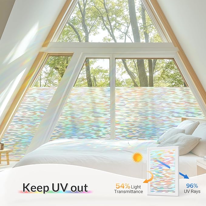 rabbitgoo Window Privacy Film with Installation Tools, Stained Glass Window Film Rainbow Prism Decorative Glass Clings for Home Decor, Static Cling Covering Sun Blocking, 23.6" x 78.7"