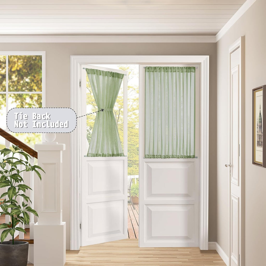 Tollpiz Short Sheer Door Curtain Closet Linen Textured Curtain Sheers Doorway Light Filtering Voile Patio Door Rod Pocket Curtains French Door, 54 x 54 inches Long, Sage Green, Set of 1 Panel