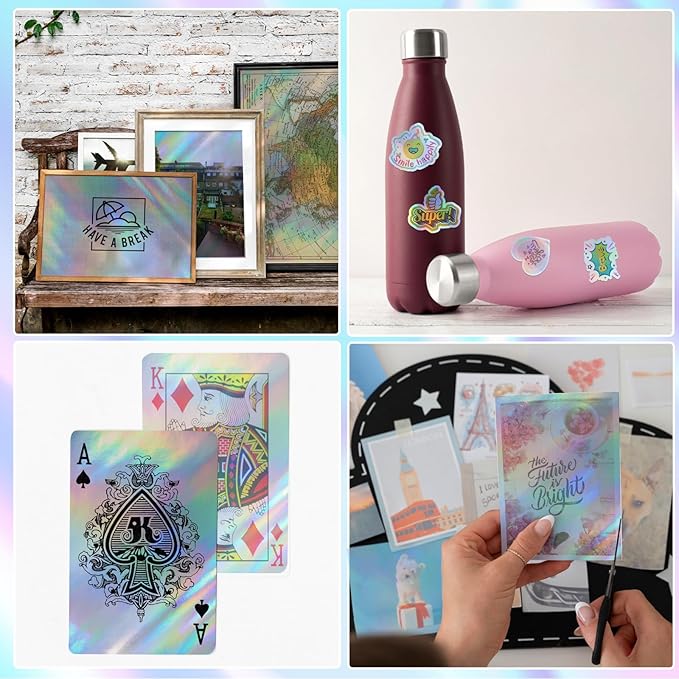36 Sheets Holographic Sticker Paper,Holographic Laminate Sheets,A4 Size Clear Vinyl Sticker Sheets Self-Adhesive Rainbow Overlay Sheets,11.7 x 8.3 Inches（Laser）
