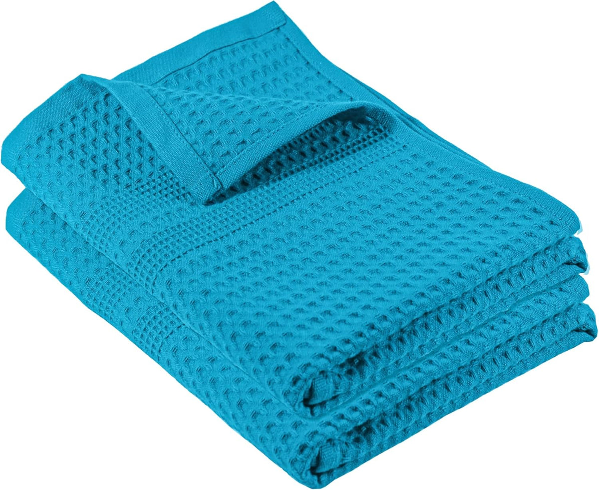 GILDEN TREE Waffle Hand Towels for Bathroom Quick Dry Towel Super Absorbent Thin 100% Cotton Hand Towels Lint Free, Hand Towels for Bathroom Set of 2, Classic Style (Aqua)