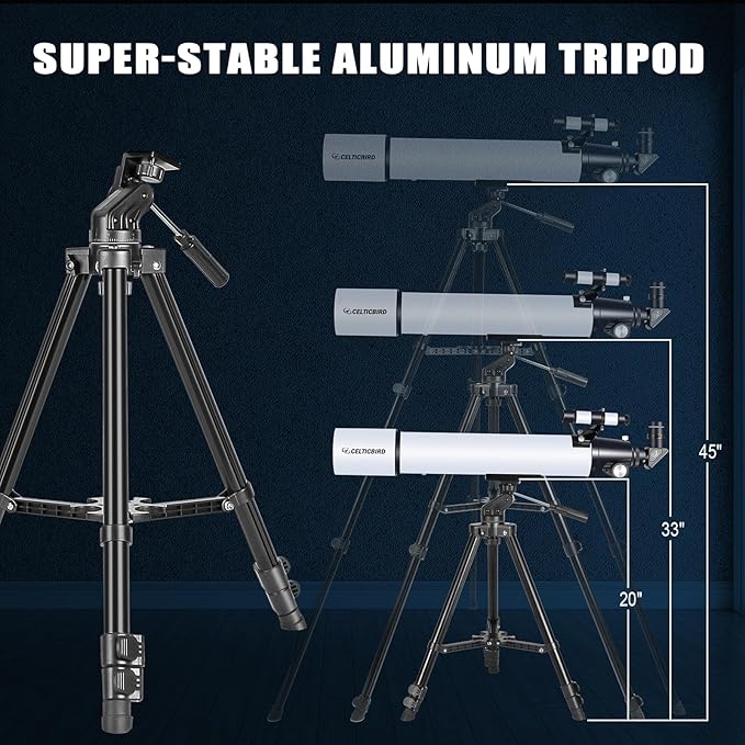 Telescope for Adults Astronomy Beginners, 80mm Aperture 800mm Refractor Telescopes for Adults High Powered with AZ Mount, Carry Bag, Phone Mount
