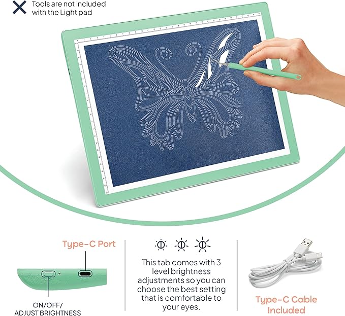 iVyne Corded Light Pad for Weeding Vinyl - A4 Light Box for Drawing - Light Board for Tracing - Light Box for Diamond Painting, Weeding Vinyl, Sketching, Tracing (Green)