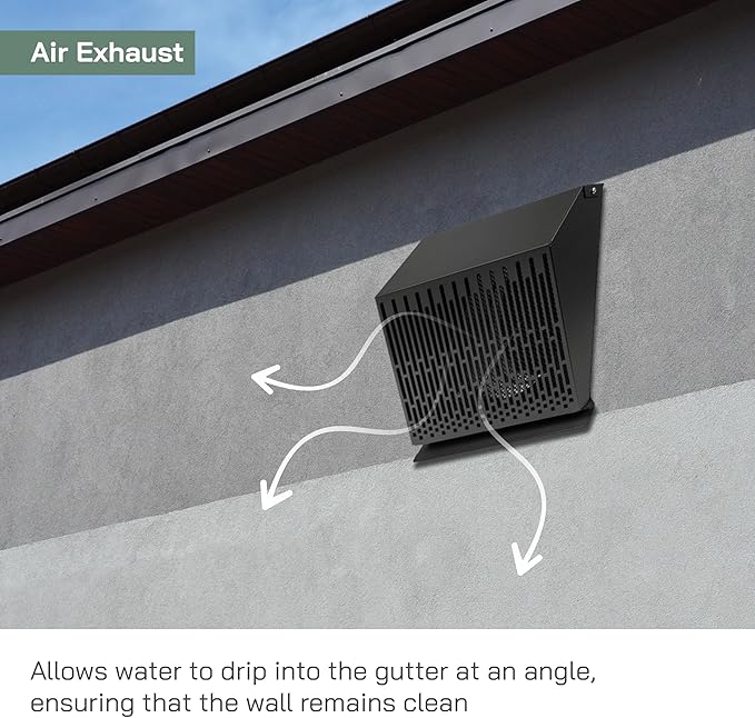 Vent Systems 8" Inch Exhaust Vent Cover with Rubber Gasket - Graphite Black Galvanized Steel - Robust and Weatherproof Outdoor Air Exhaust Box - Duct or Surface Mounting - Rain, Snow Protection