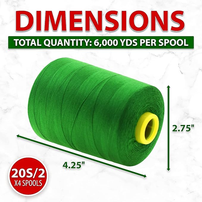 Mandala Crafts 4 Pack of Serger Threads Cones Spools - 20S/2 24000 Yards Polyester Dark Green Threads for Sergers Machine and Overlock Quilting Sewing Machine
