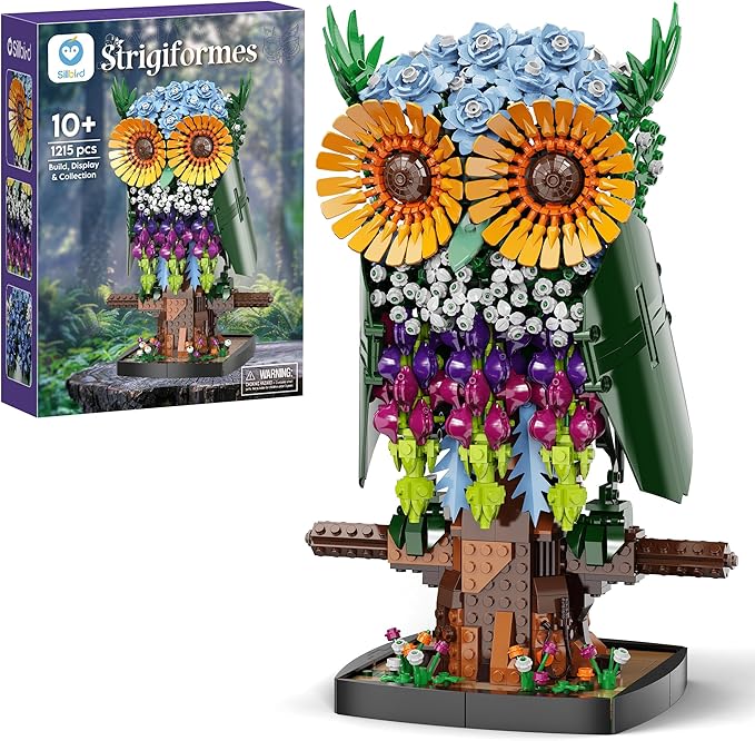 Sillbird Flower Owl Building Set for Adults and Teens, Buildable Floral Animal Model Kit for the Home Decor & Office Display, Birthday Gift Toys for Women Girlfriend Kids age 10 Years and up(1215 Pcs)