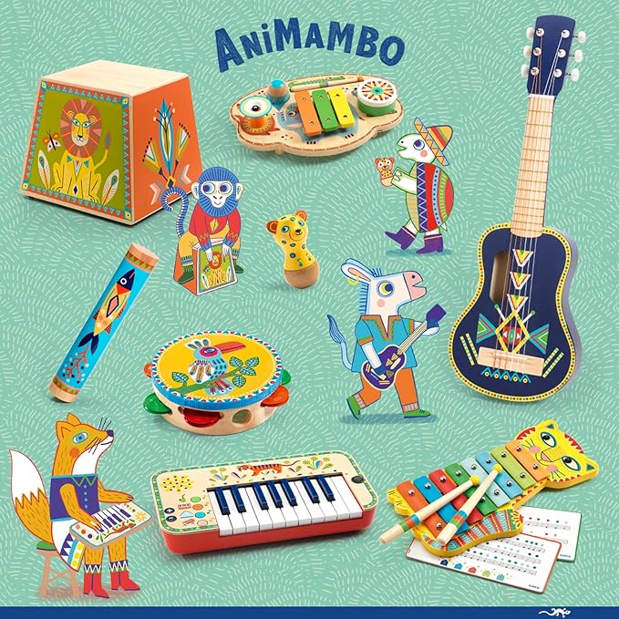 DJECO Animambo Synthesizer - Safe Music Instrument for Kids, Cute Educational Toddler Musical Toy for Motor Skills, Creativity, Imagination & Rythym - Toys for 3+ Years Girls & Boys