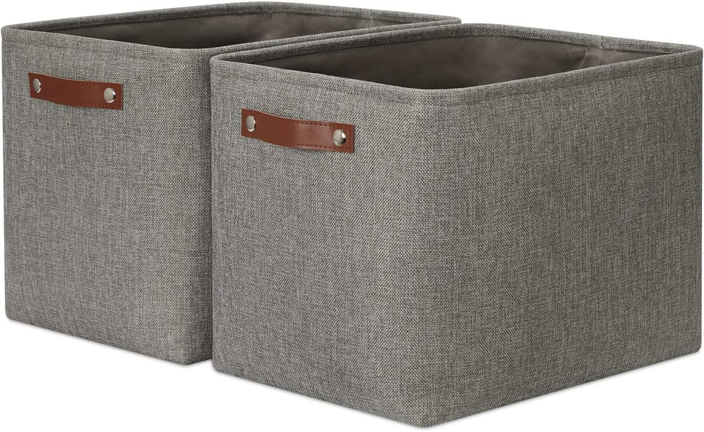 DULLEMELO Grey Storage Baskets for Organizing 2 Pack 16"x12"x12" Fabric Shelf Baskets for Gifts Empty Large Storage Organizer for Closet,Clothes,Toys,Bedroom (Grey)