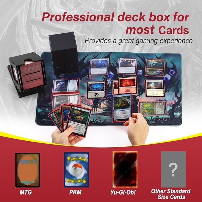 MTG Deck Box, Double Display Window MTG, Commander Deck Box Fits 120+ Single Sleeved Cards, PU Leather Magnetic Closure Card Box with 2 Dividers&2 Toploaders for TCG, CCG, Black