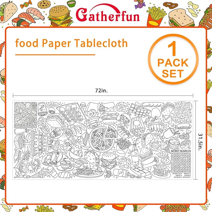 Gatherfun Giant Kids Coloring Poster | 31.5 x 72 Fun Food-Themed Activity for Classroom, Birthday & Events | Versatile as Wall Décor or Table Cover