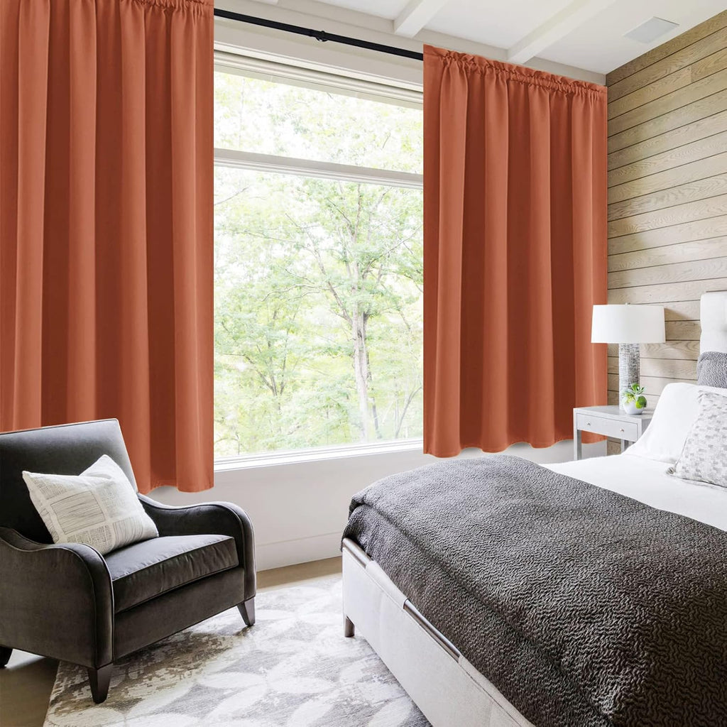 DWCN Blackout Curtains Thermal Insulated, Energy Saving & Noise Reducing Bedroom and Living Room Curtains, Burnt Ochre, W 52x L 45 Inch, Set of 2 Rod Pocket Curtain Panels