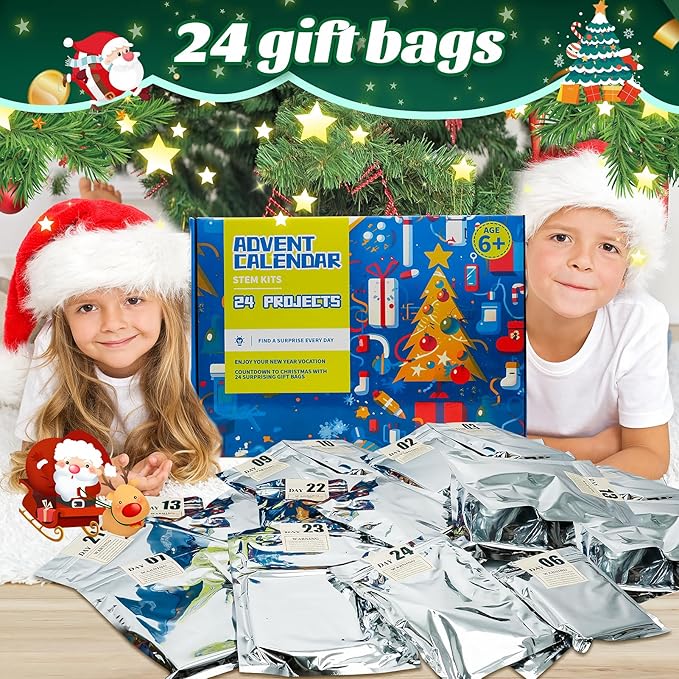 Christmas Advent Calendar 2024 Stem Kits Calendar for Kids Boys- 24 Days Christmas Countdown Educational Projects Crafts Advent Calendar Wooden Puzzles Xmas Surprise Gift for Kids Teens