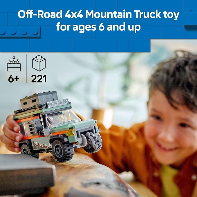 LEGO City Off-Road 4x4 Mountain Truck Toy - Building Toy Set for Kids, Boys and Girls, Ages 6+ - Fun Gift Idea for Birthdays and Holidays - with Adventurer Minifigure and Accessories - 60447